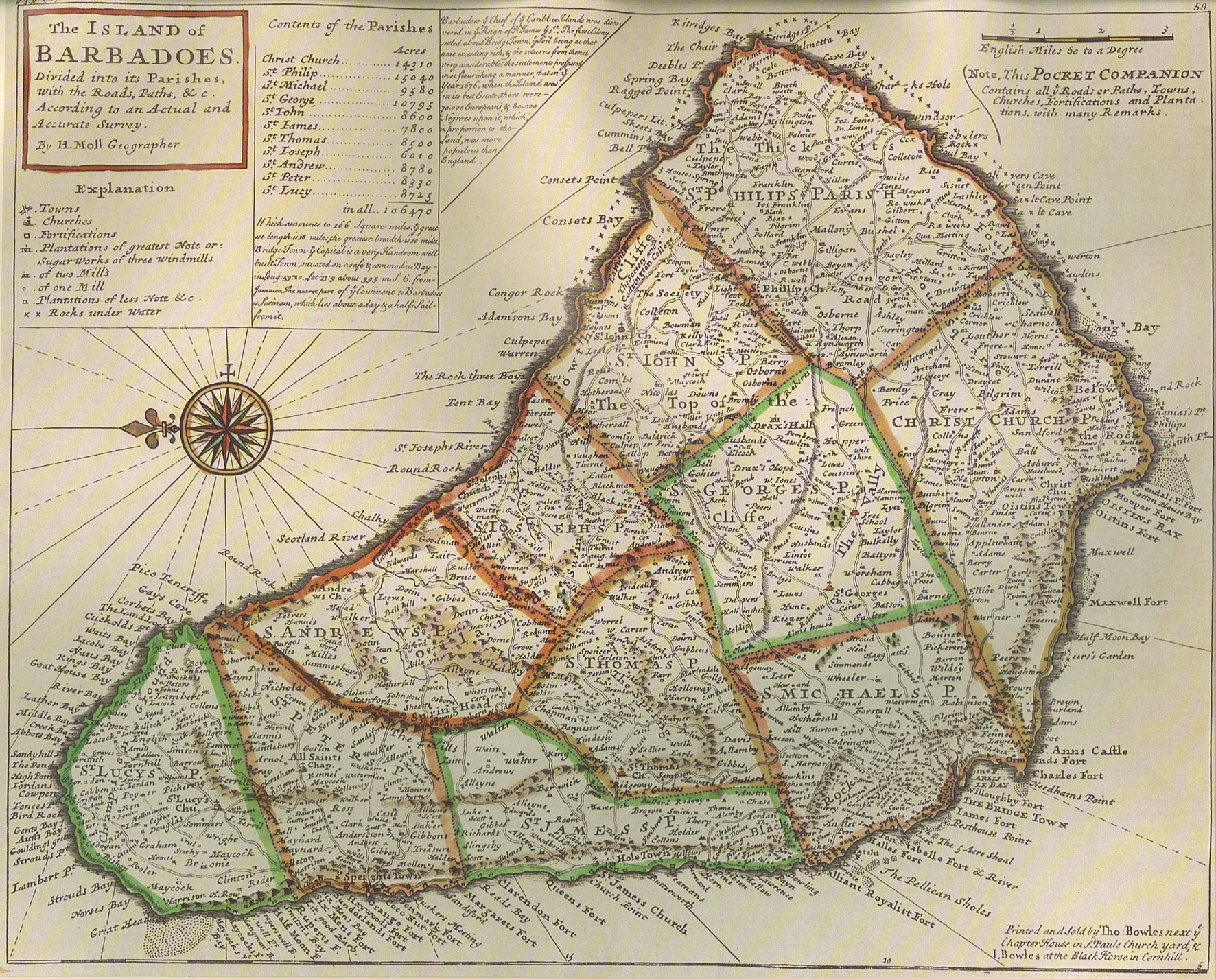 Hermann Moll’s 1736 map of the island of Barbados